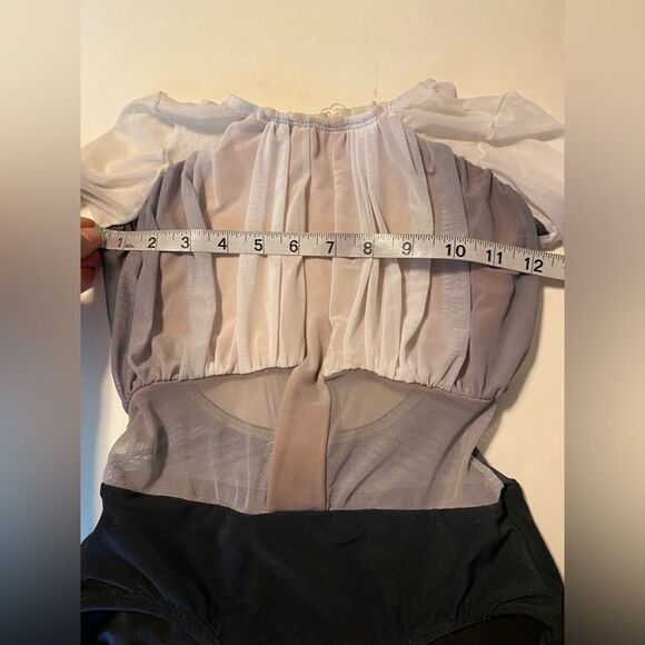 Patrick J designs dance costume black, white, ombre mesh, long sleeve leotard CL - Picture 7 of 10